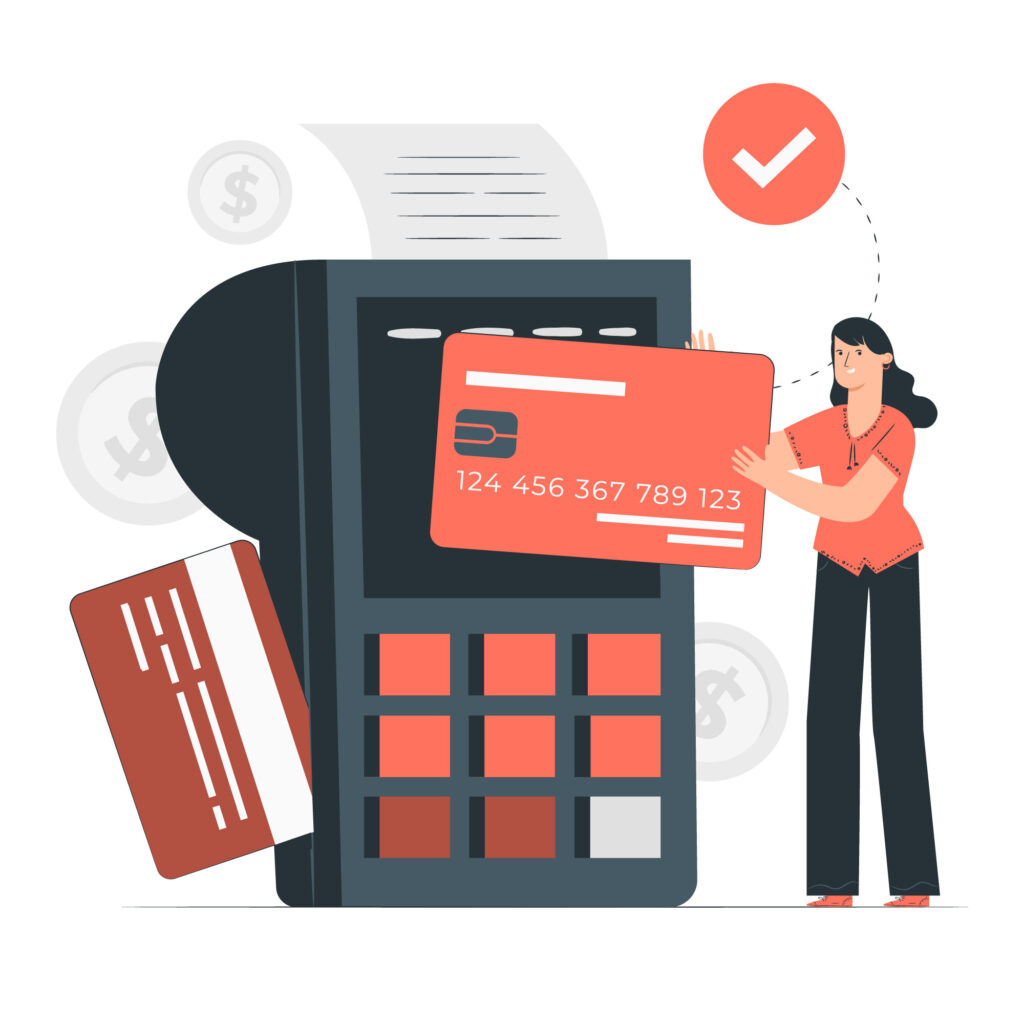 vector graphic of a person purchasing with a credit card